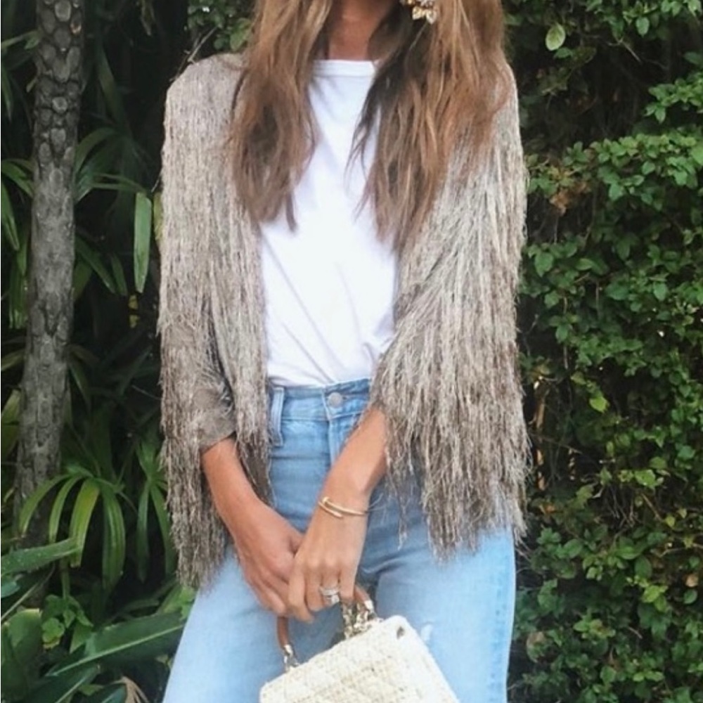 Gold-bronze rachel zoe fringe metallic jacket!